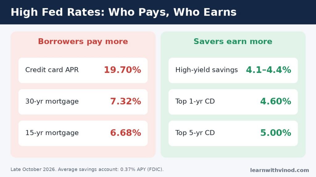 How high Fed interest rates affect borrowers and savers: credit card, mortgage, savings and CD rates
